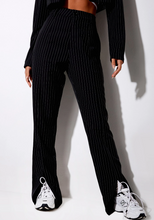 Load image into Gallery viewer, Bliss Pinstripe Wide Leg Split Hem Trousers