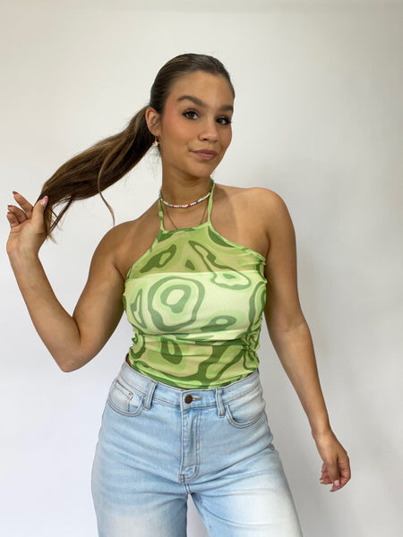 So Retro Green Mesh Halter Top